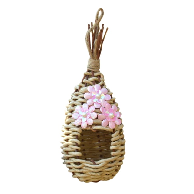 Fiudx Jaula para Pájaros Tejida con Hierba, Fabricada con Fibra Vegetal Natural, Transpirable y Cómoda, Diseño Único Artesanal, Decoración para Jardín Exterior, Accesorio Ecológico para El Hogar, Var