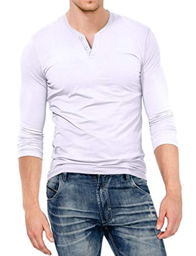 KUYIGO Mens Casual Slim Fit Basic Henley Long/Short Sleeve Fashion Lightweight Fashion T-Shirt 