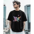 thumbnail image 4 of Men's T-Shirt Vintage Rainbow Color Butterfly Watercolor Short Sleeve Casual Tee Classic Crew Neck T-Shirt for Men, L, 4 of 7