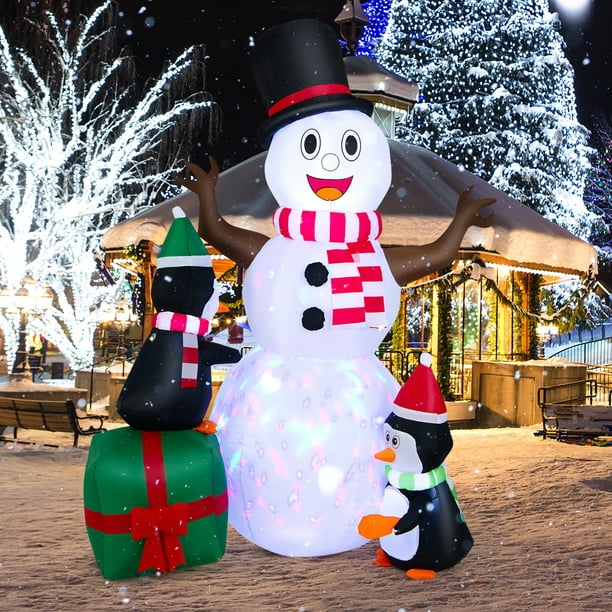 Costway 6 FT Inflatable Snowman & Penguins Christmas Decor w/Colorful ...