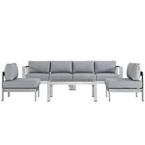 Modway Shore 5 Piece Outdoor Patio Aluminum Sectional Sofa Set in Silver Gray