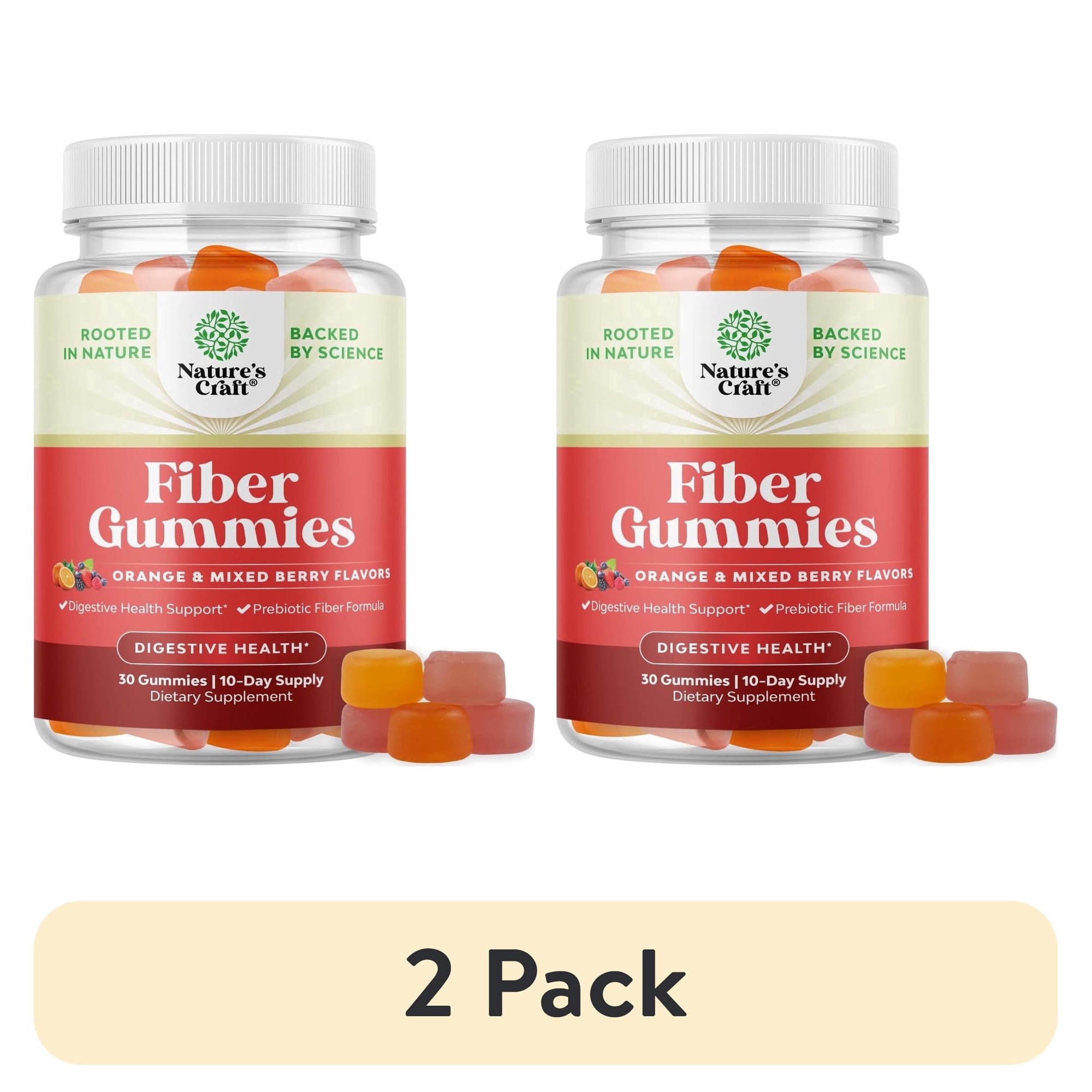 (2 pack) Natures Craft Prebiotic Fiber Gummies for Adults, Orange and Mixed Berry, 30 Count