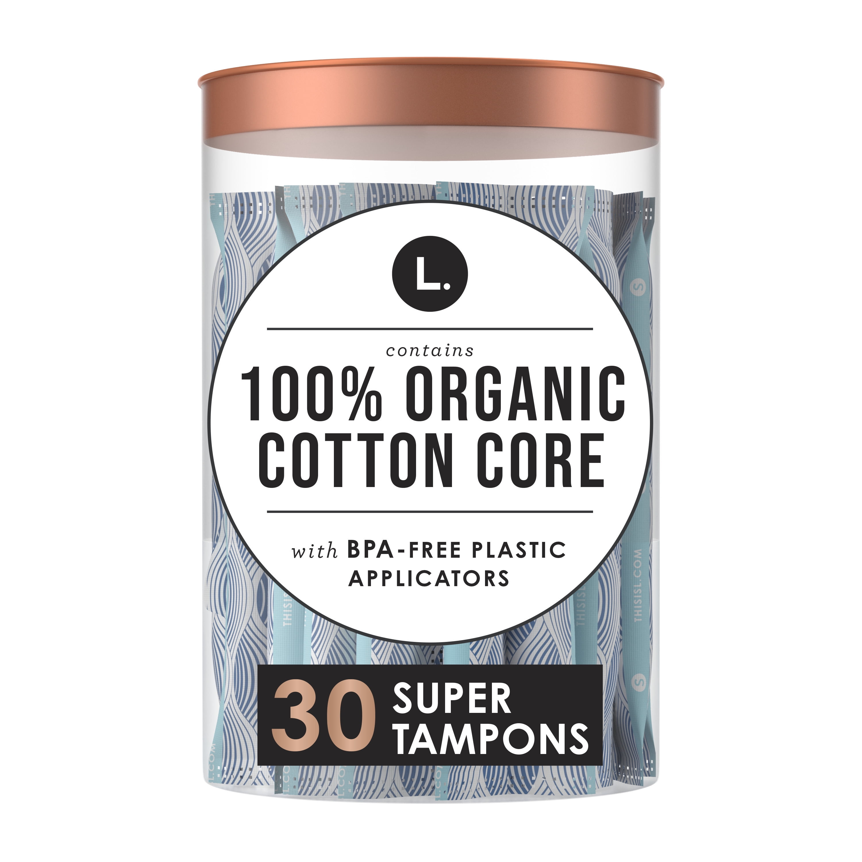 L. Organic Cotton Core Tampons, Super Absorbency, 30 Count