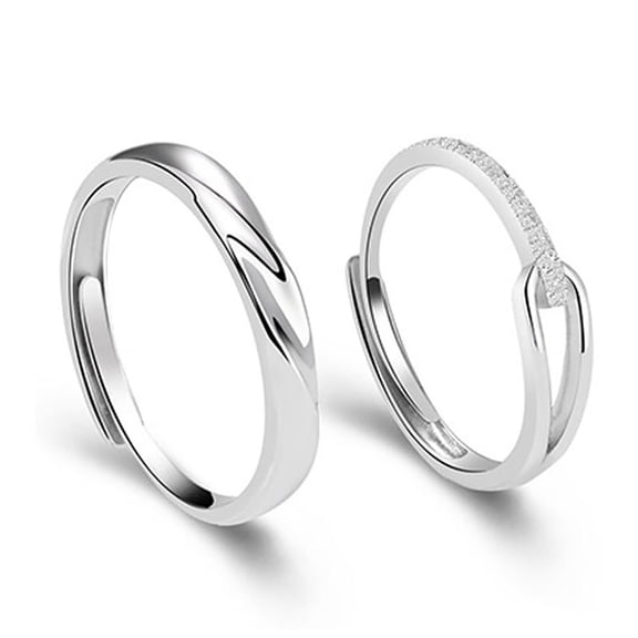 Adjustable Promise Couple Rings Set, Twisted Band & Paved Cubic Zirconia Open Rings, Silver Tone Matching Wedding Band Jewelry for Men Women