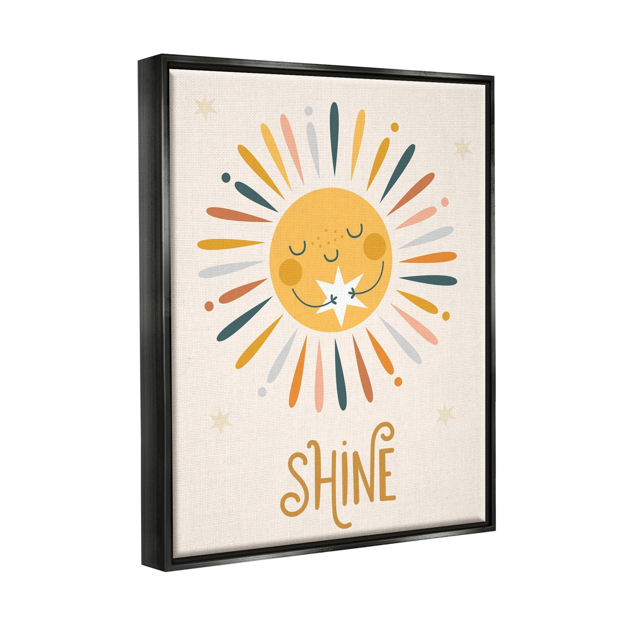Stupell Industries Shine Phrase Uplifting Sun Rays Hugging Star Graphic Art Jet Black Floating Framed Canvas Print Wall Art, Design by Ilis Aviles