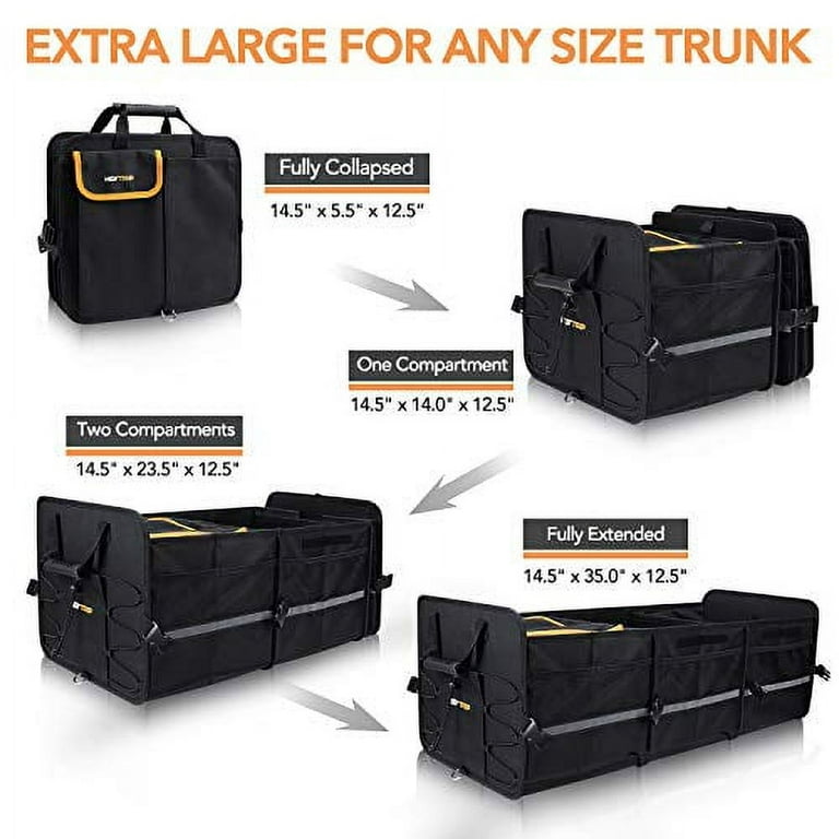 Heytrip Large Trunk Organizer With Built-in Leakproof Cooler Bag, 2 Tie-Down Straps, 4 Removable Dividers, Foldable Cover, Built with 2mm PE Board Heytrip Large Trunk Organizer With Built-in Leakproof Cooler Bag, 2 Tie-Down Straps, 4 Removable Dividers, Foldable Cover, Built with 2mm PE Board