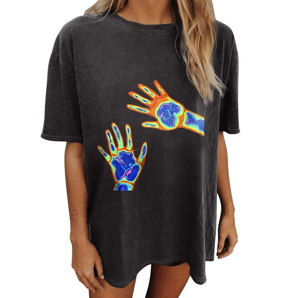 Blusa de manga corta de verano con estampado de mueca gótica vintage para mujer Pompotops hfajkhk138585