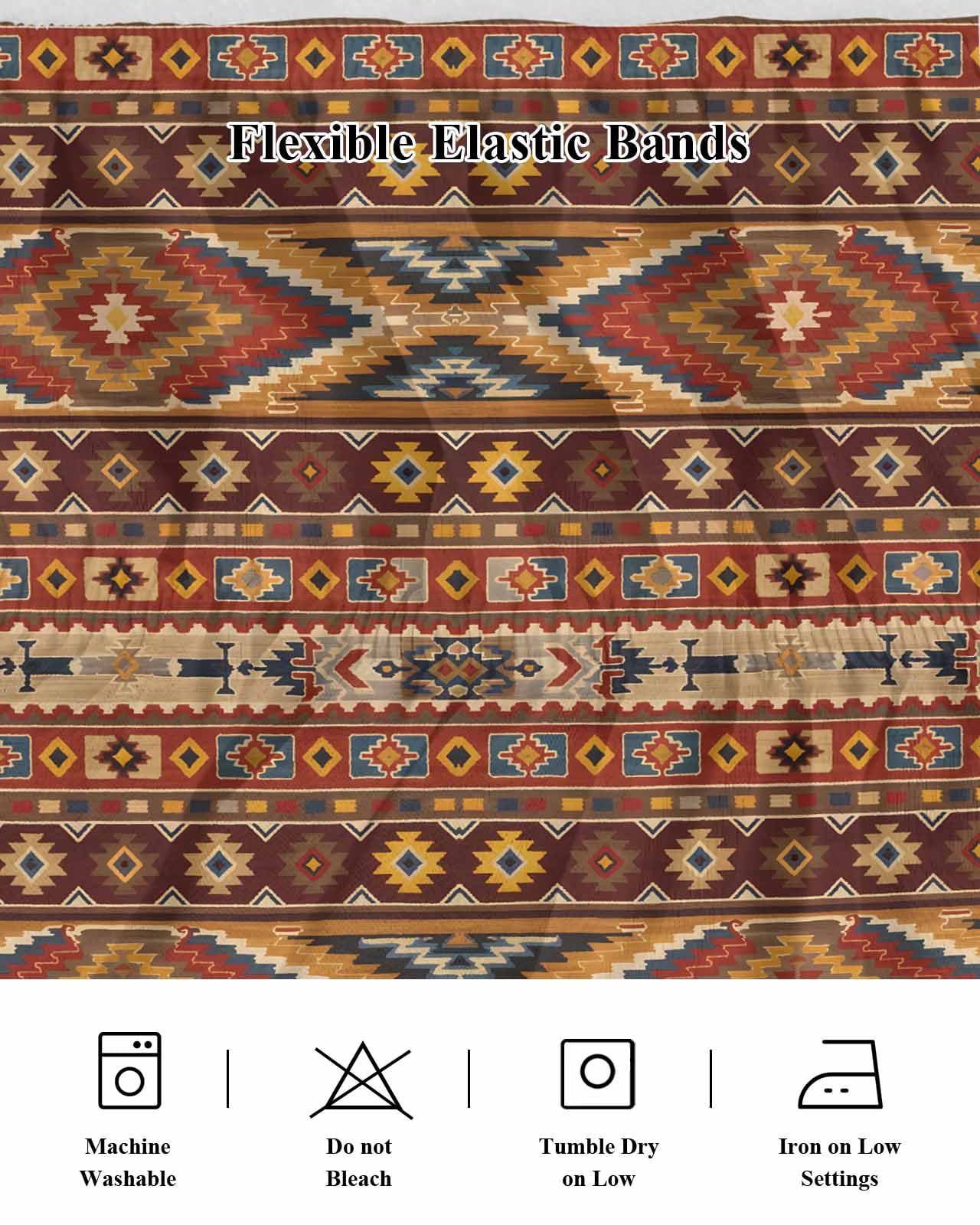 Brown Southwest Aztec Wrap Around Bed Skirts for Queen Bed 18" Drop,Bed Skirt with Adjustable Elastic Belt Dust Ruffle Bed Valance for Bedroom Hotel Luxury Farmhouse Vintage Geometric Bed Frame Cover