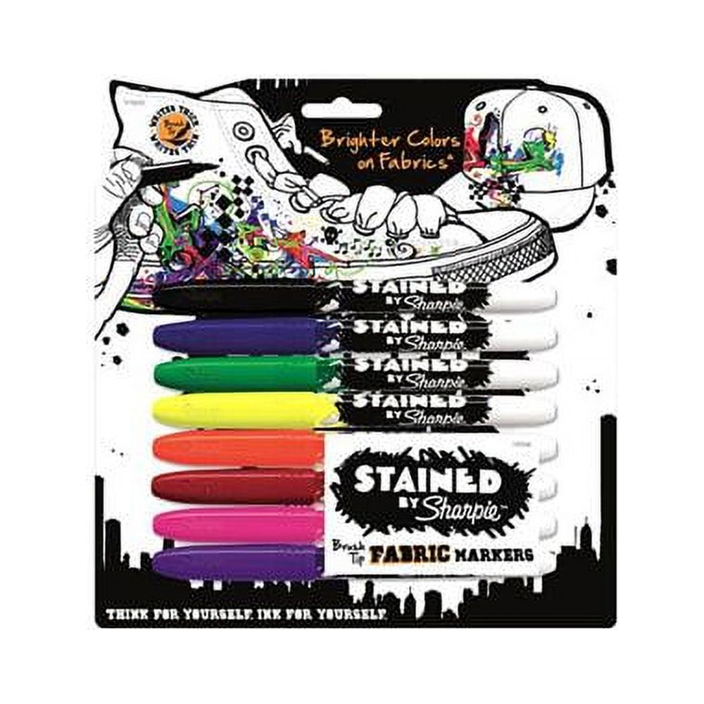 Sharpie Permanent Fabric Markers, Brush Tip, Assorted Colors, Set of 8 