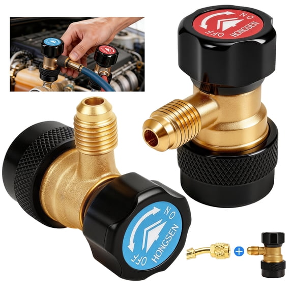 R134a Quick Coupler Adapter Set, High Low Pressure AC Fittings with 1/4" Male Flare, Adjustable Manual Valve for Auto Air Conditioning HVAC Freon Recharge, 2 Pack