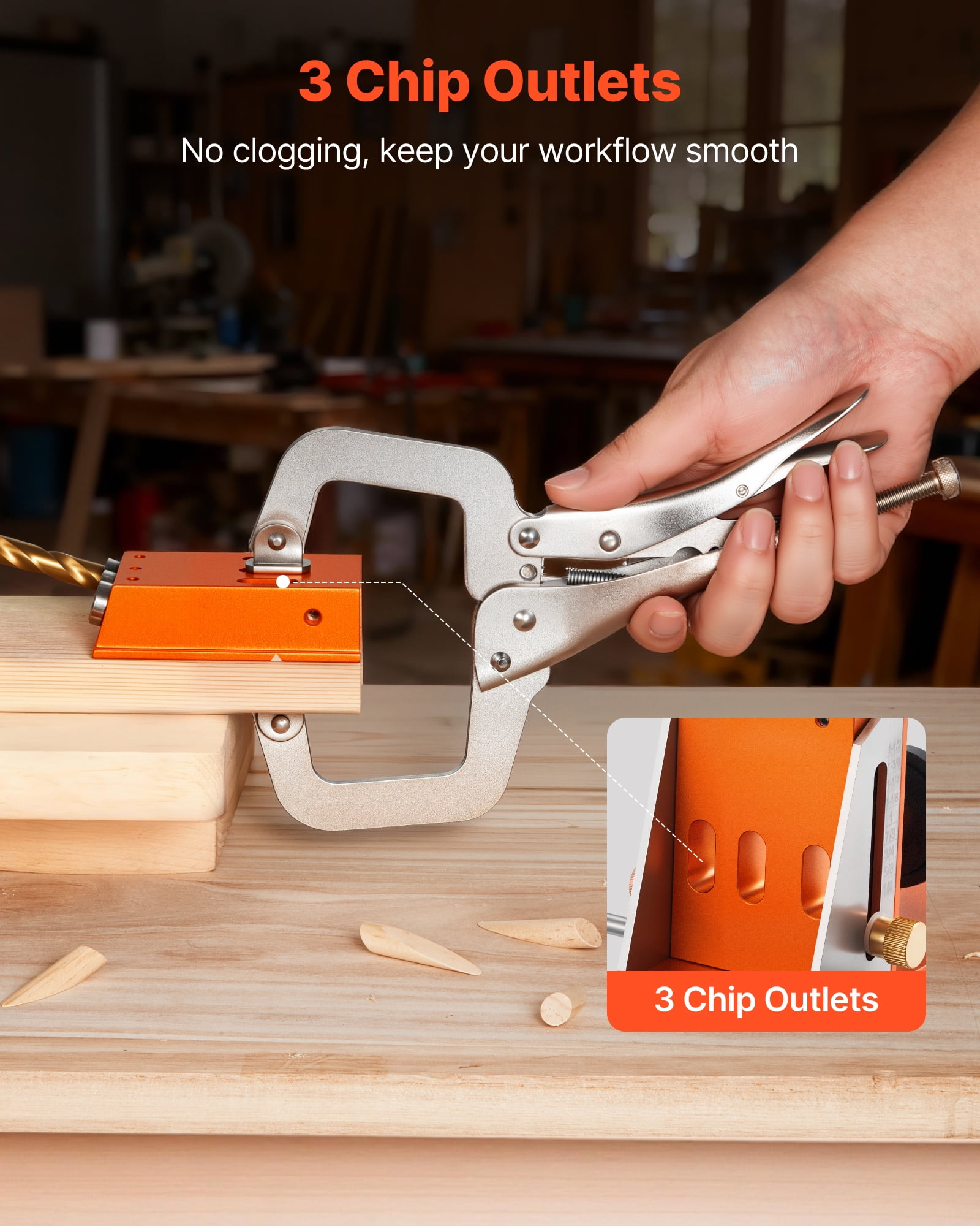 VEVOR Pocket Hole Jig Kit, 1/2 to 1-1/2 in Adjustable,Jig Pocket Hole System with Toolcase, C-Clamp, Step Drill, Hex Wrench, Drill Stop Ring, Square Drive Bit, Reinforced Metal Frame, for Woodworking