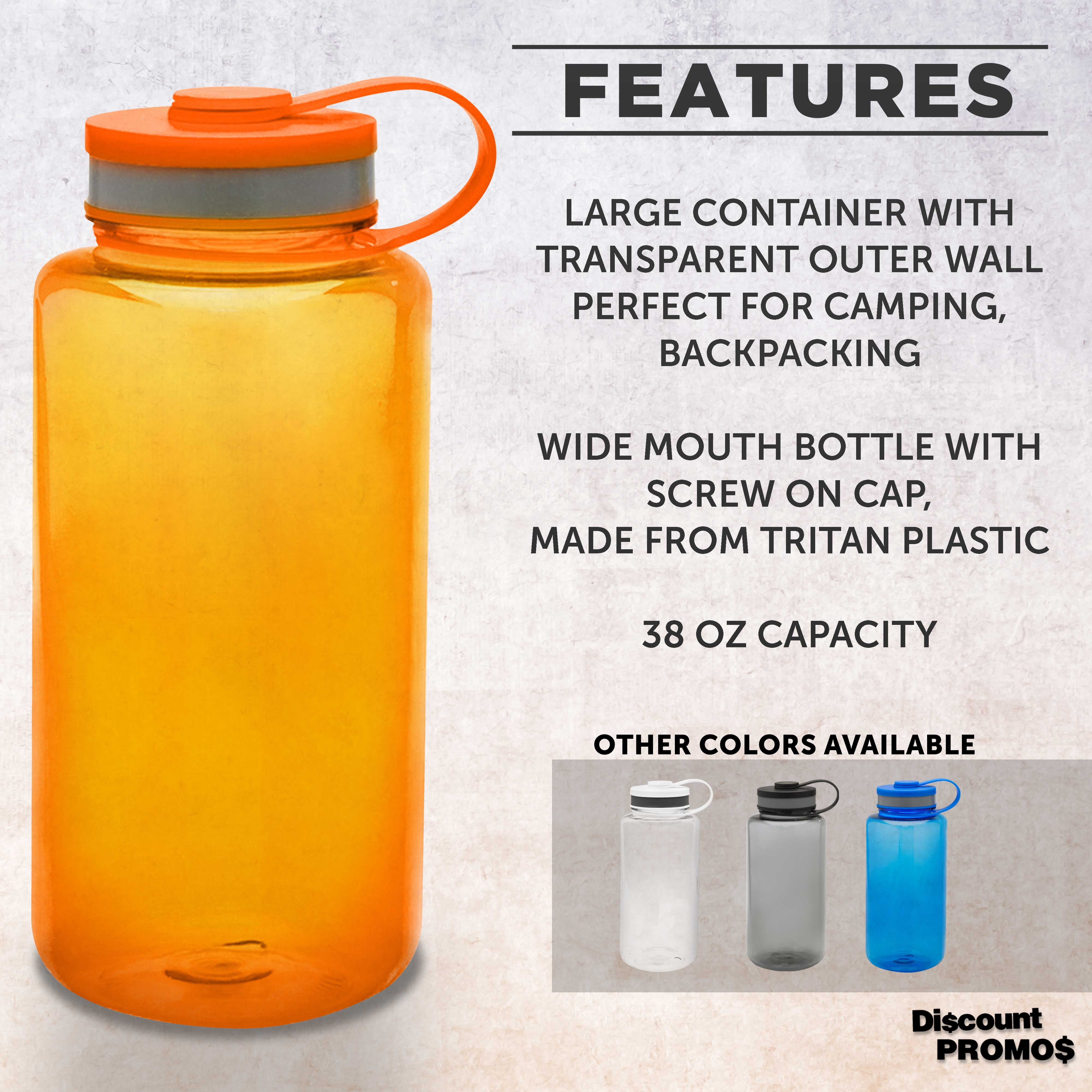 Plastic Sports Water Bottles with Flip Lid 38 oz. Set of 10, Bulk Pack - Great for Gym, Hiking, Cycling, Camping, Backpacking, School - Orange
