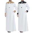 thumbnail image 3 of Contrast Color Muslim Dress Muslim Thobe with Long Sleeve Mandarin Neck Men Robe, 3 of 14