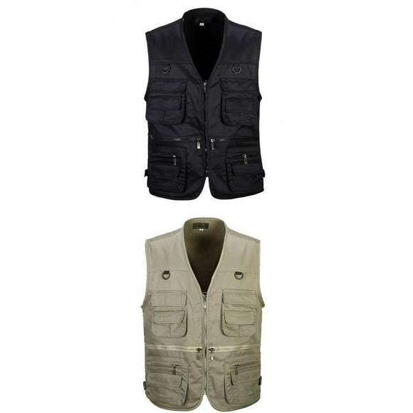 LOVIVER 2pcs, Multi-Tasche Waistcoats, Fishing Vests, Hunting Jackets, Hunting Vests, Black, Khaki, Fishing Clothing, XL