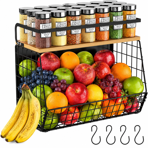 Magnetic Shelf for Fridge with Wood Lid, Fruit Potato and Onion Storage Bins, Pantry Organizers & Storage, Large Container Magnetic Spice Rack for Refrigerator, Kitchen Counter, Cabinet