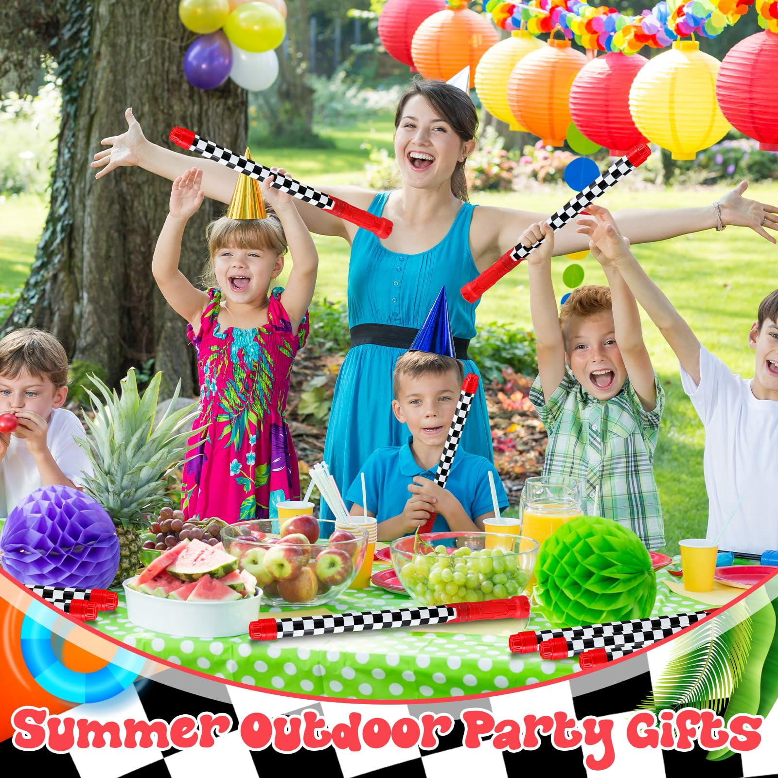 6 Race Car Water Blaster Shooters Black and White Checkered Summer Pool Beach Party Supplies