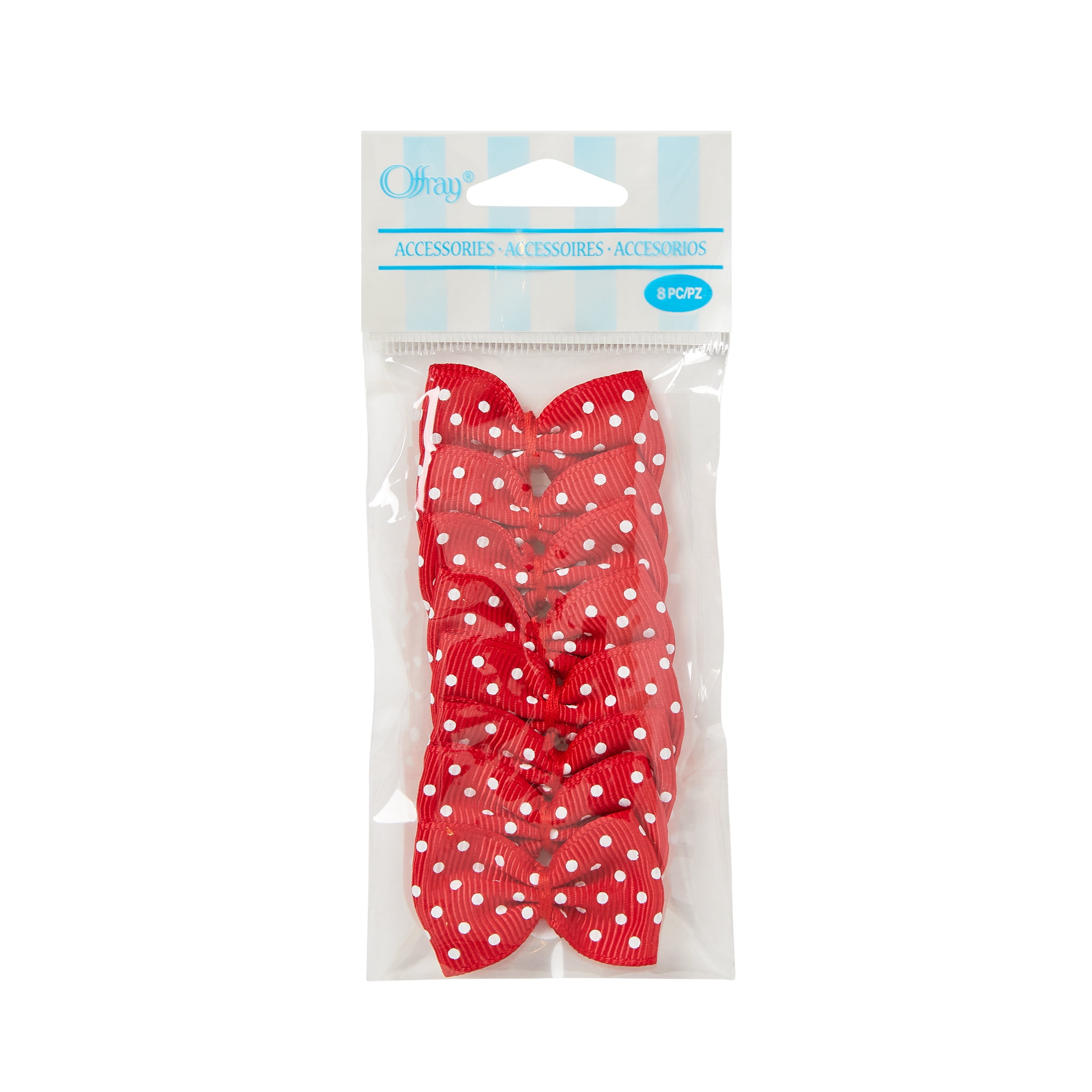 (2 pack) Offray Accessories, Red Grosgrain Bows Accessory for Wedding, Hair Clips, and Scrapbooking, 8 count, 1 Package