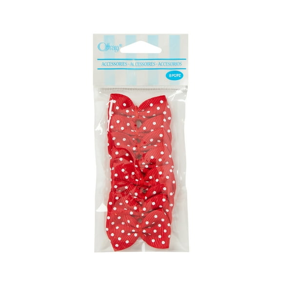 Offray Accessories, Red Grosgrain Bows Accessory for Wedding, Hair Clips, and Scrapbooking, 8 count, 1 Package