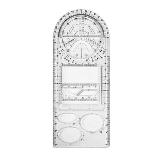 CAROOTU Règle Géométrique Multifonctionnelle Modèle de Dessin Outil de Mesure pour Fournitures Scolaires et de Bureau