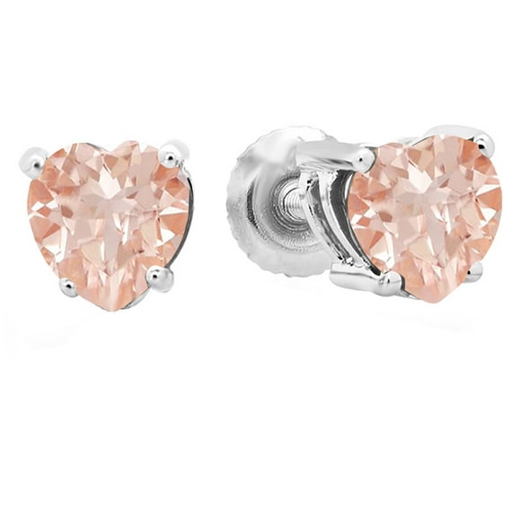 Dazzlingrock Collection 10K 5 MM Each Heart Morganite Ladies Stud Earrings, White Gold