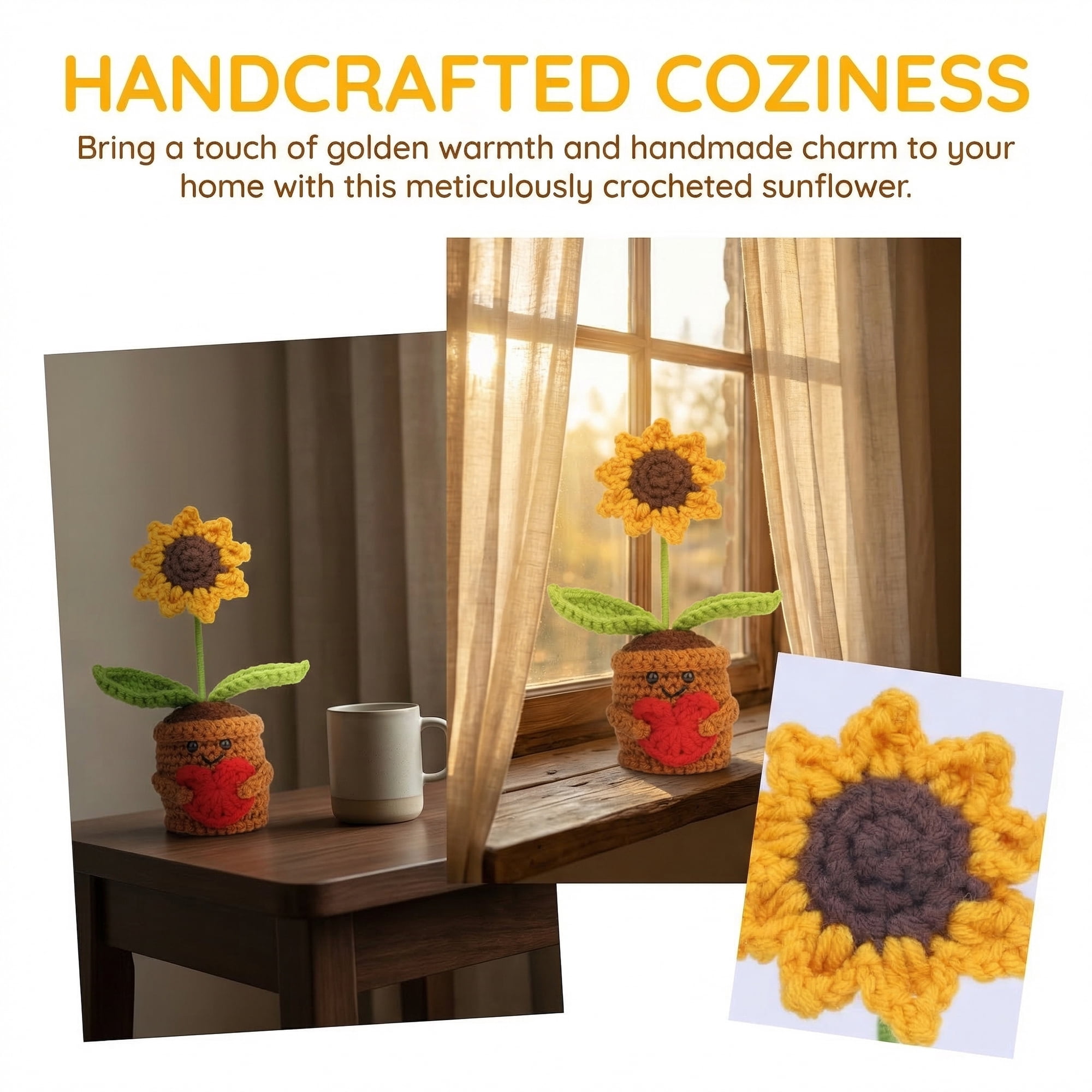 Unique Bargains 2Pcs Handmade Crochet Sunflower Potted Plant Love-Themed Sunflowers 4.3 in