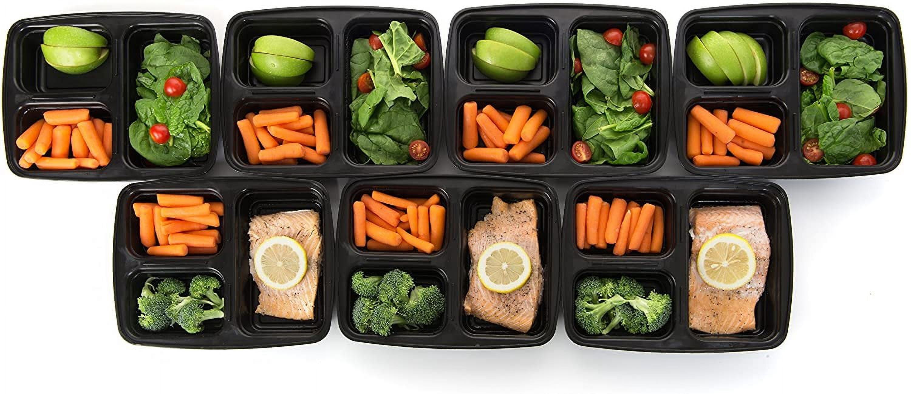 Meal Prep Haven 3 Compartment Food Storage Containers with Lids, Reusable, Microwave and Dishwasher Safe, Bento Lunch Box, Stackable (Set of 7)