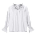 thumbnail image 4 of UACY Girl's Long Sleeve Blouse with Flounce Cuffs and Ruffle Trim Tie Neck Design Business Casual Top (White, 5-6 Years), 4 of 6