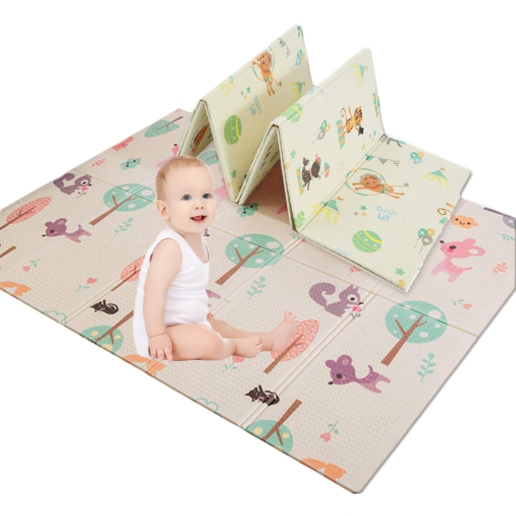 Infants Kids Baby Reversible Play Mat 78.7x 59x0.4 Double-Sided Crawling Mat Foldable Waterproof Non-Toxic Portable Non-BPA Floor Mat for Toddlers 