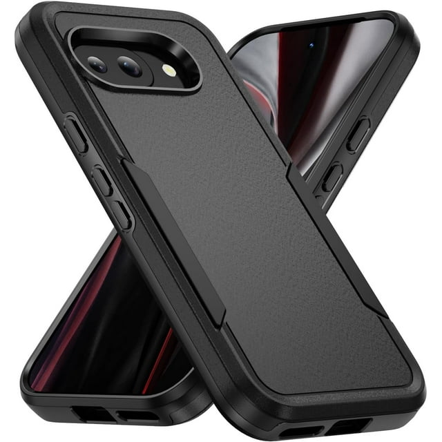 KOMI for Google Pixel 9a Case: Dual Layer Protective Heavy Duty Cell Phone Cover Shockproof Rugged with Screen Protector - Military Protection Bumper Tough - Google Pixel 9A 6.3inch, Black