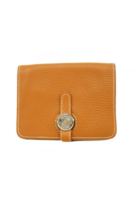 Pre-Owned Hermes Dogon Business Card Holder/Card Case, Togo Leather, Gold, G Stamp,...