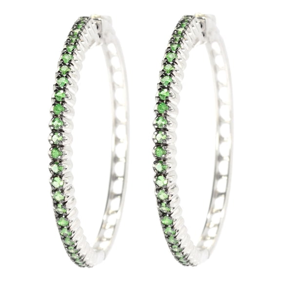 Sterling Silver with Natural Tsavorite Hoop Earring