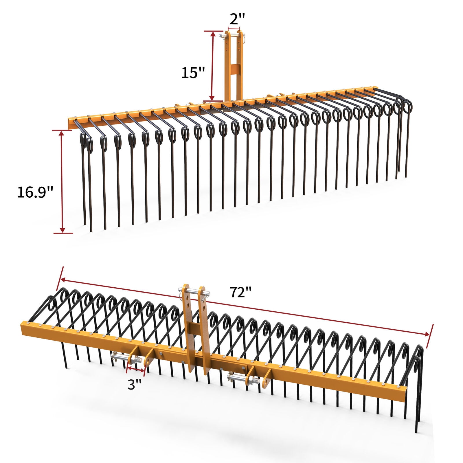 RVNI 72 in 3 Point Pine Straw Rake Rake Attachment fit Cat-0 & Cat-1 Tractor Heavy Duty