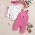 thumbnail image 6 of masbird Baby Girl Clothes Newborn Infant Outfits Ruffle Ribbed Romper + Floral Pants + Headband Sets for Girls 3pcs,Hot Pink,3-6 M, 6 of 9