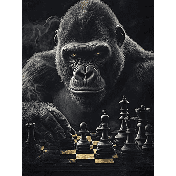 Gorilla Chess Master Canvas Painting/Wall Art,Suitable for Living Room,Bedroom,Office,Game Room,Study Room Decoration.