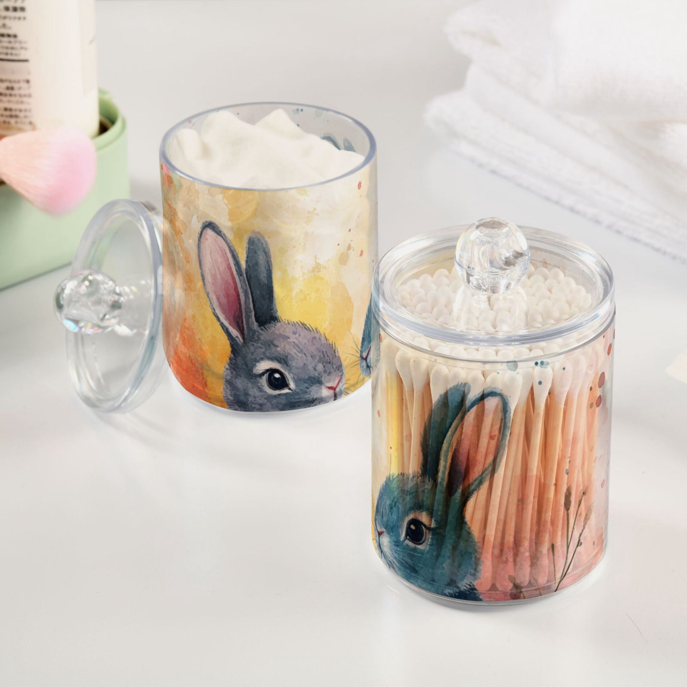 Ckdifva Easter Eggs Bunnies Leaves Storage Jar with Lid Acrylic Organization Storage Containers Set of 4