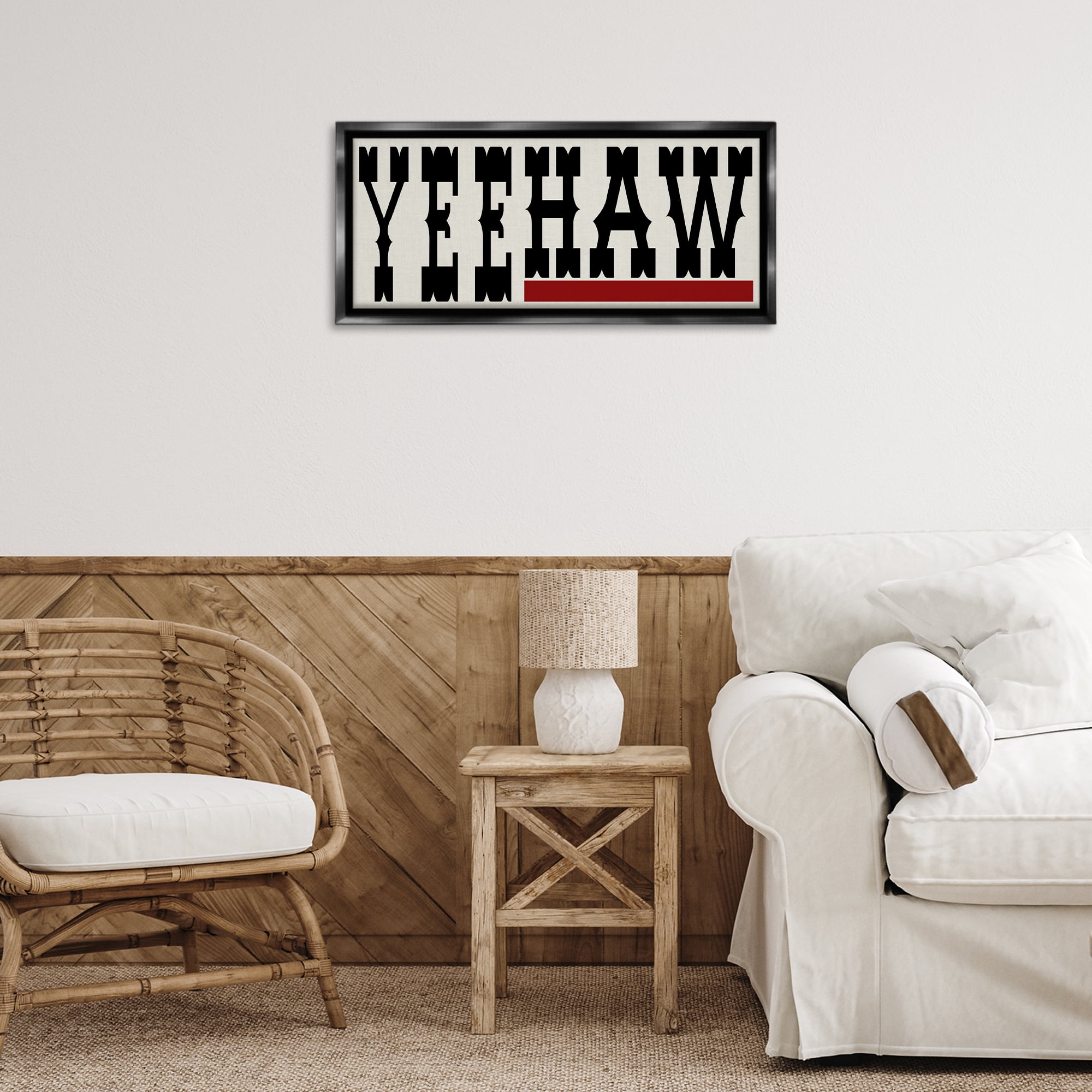 Stupell Industries Yeehaw Western Word Typography Painting Black Floater Framed Canvas Art Print Wall Art, 25 x 11