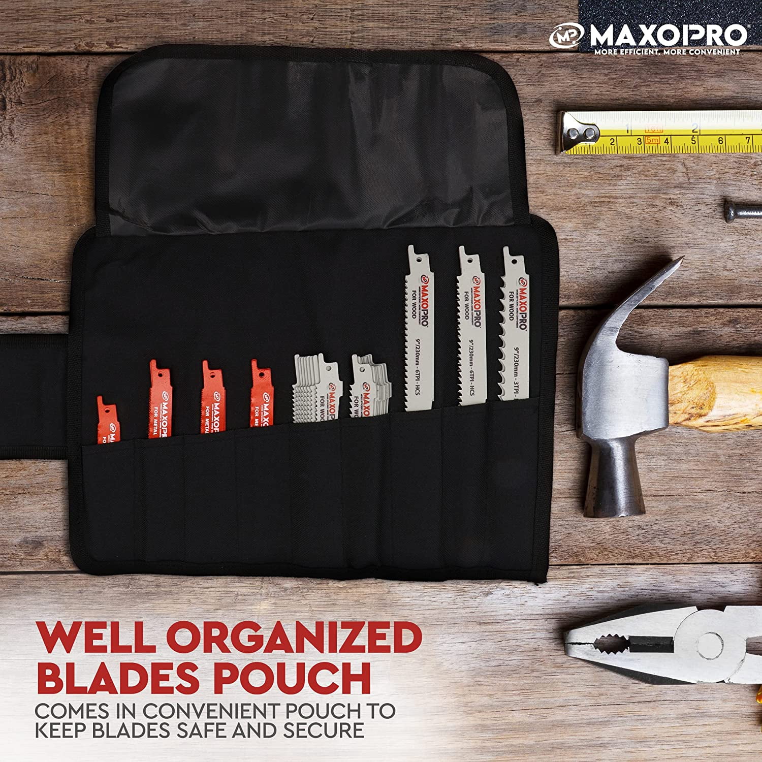 32-Pieces Reciprocating Saw Blades Set – Premium Blades for Metal and Woodcutting – Durable & Sharp Pruning Saw Blades with Organizer Pouch - by MaxoPro