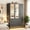 4door Black, variant on JassmiPkwy 75" Tall 4-Door Armoire Wardrobe Closet with 3 Drawers & 2 Mirrors, Modern Wooden Bedroom Armoires with Hanging Rod and LED Lights for Bedroom, White