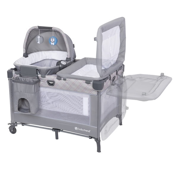 Baby Trend Nursery Den Playard with Dome Napper, Changing Table & Diaper Stacker in Madrid Plaid