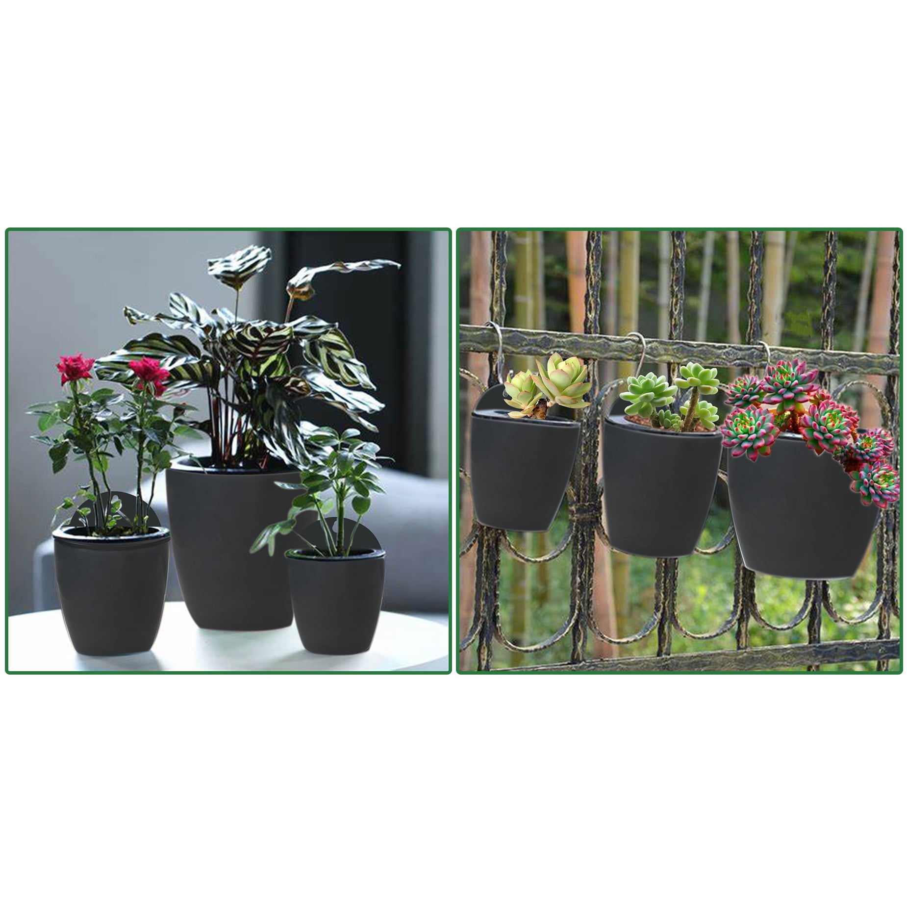 waltyotur 7Pack Self-watering Plant Flower Pot Wall Hanging Plastic Planters with Hooks