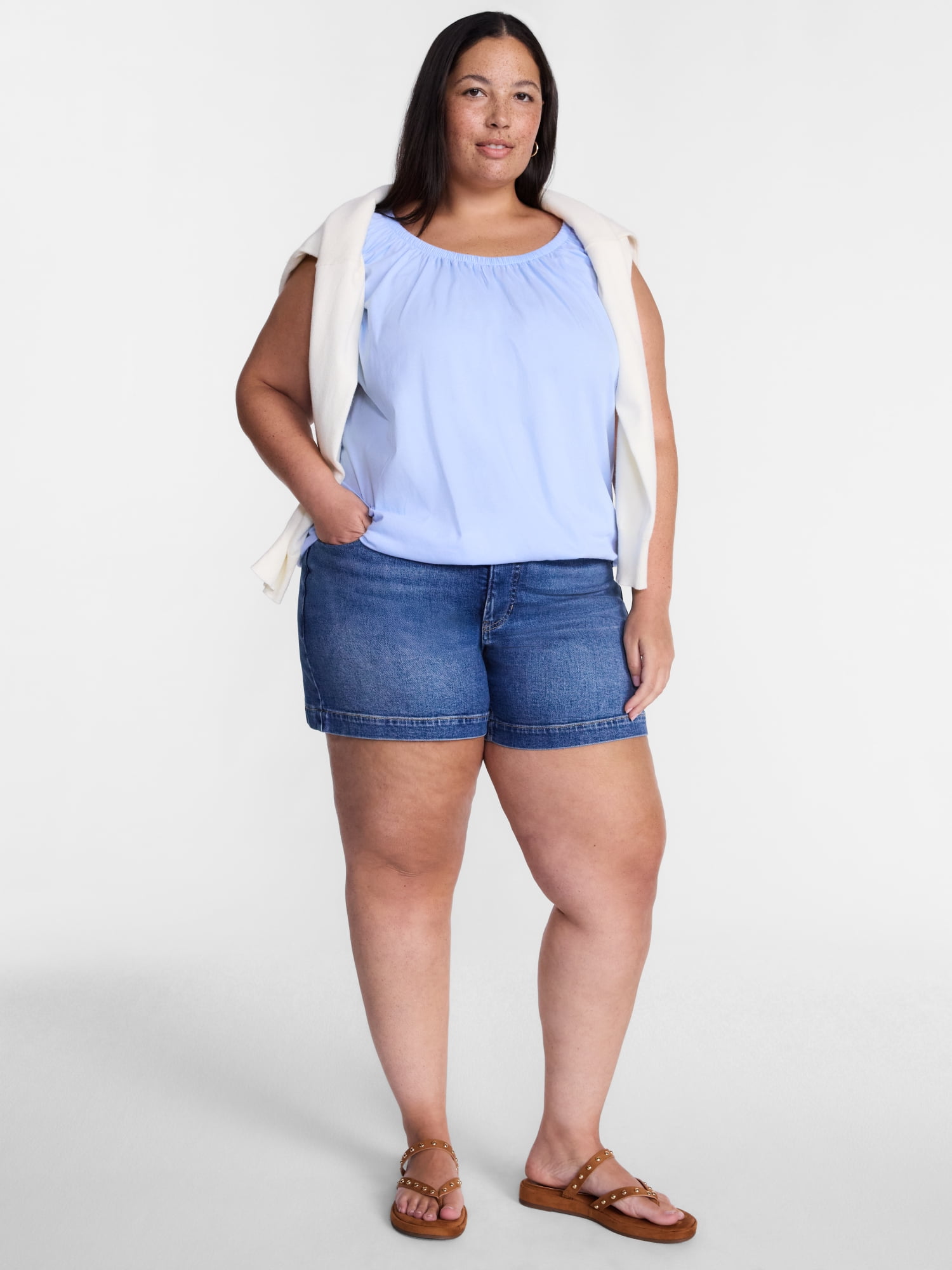 Terra & Sky Women’s Plus Sleeveless Cotton Flowy Top, Size 0X-4X