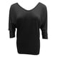 thumbnail image 4 of Tops de color sólido de manga 3/4 de murciélago con cuello en V de moda de verano para mujer Fridja  hj412, 4 of 7
