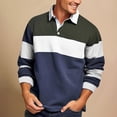 thumbnail image 2 of Fengqque Men's Color Block Striped Print Long Sleeve Shirt Tops Button Down Collared Shirt Golf Casual Shirts Tops Navy L(L), 2 of 3