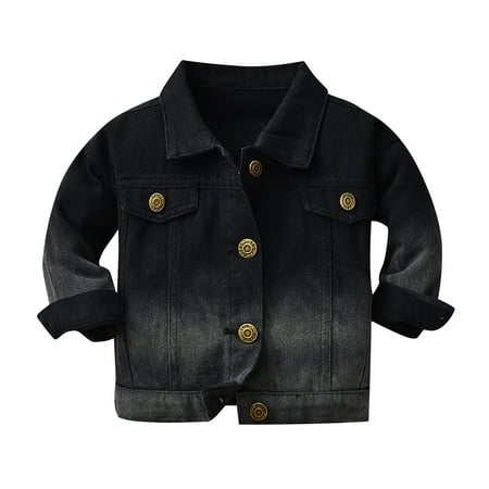 

BIZIZA Infant Baby Jacket Turndown Collar Long Sleeve Pockets Denim Button Up Tie Dye for 3M-8Y Chlid Tops Black 110