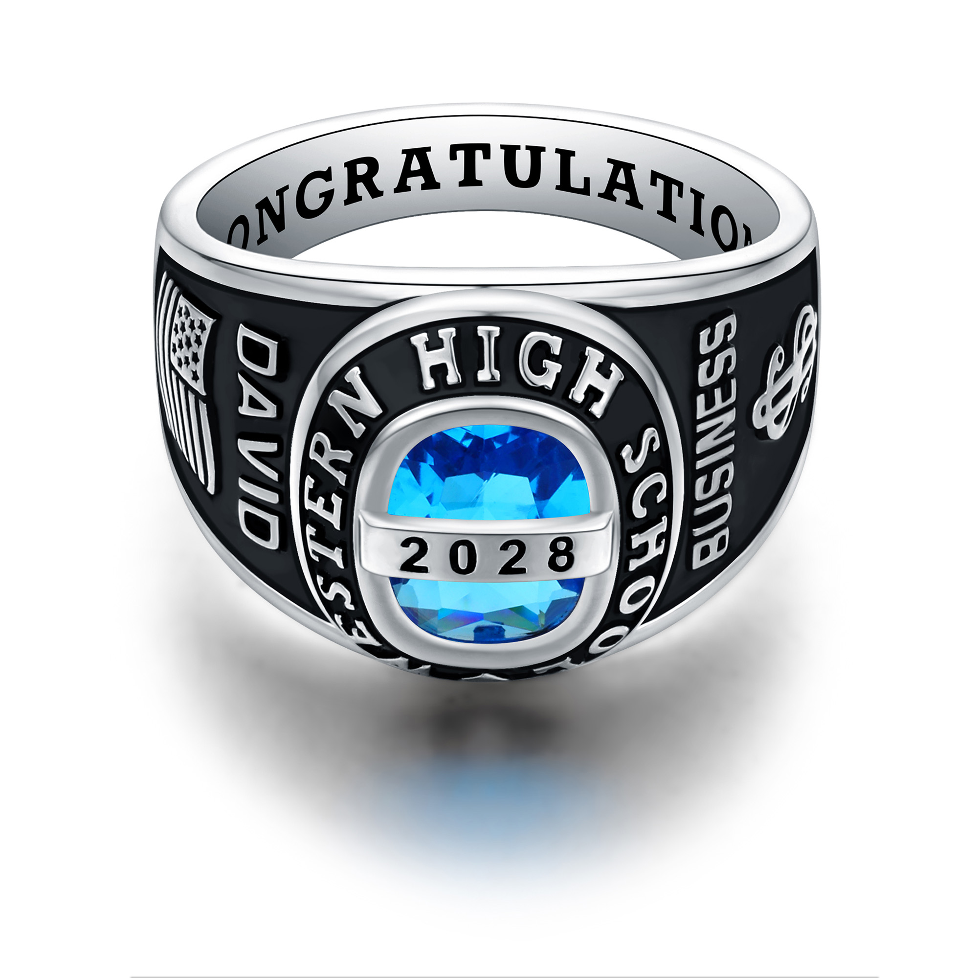 USA PJM Personalized Men's Class Rings Sterling Silver 925 for High School & College, Rhodium Plated