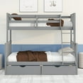 thumbnail image 2 of Twin Over Full Bunk Bed with 2 Drawers and Ladder, Wooden Bunk Bed Frame with Safety Guardrail and Slats Support, Can Be Convertible into 2 Beds, No Box Spring Needed, Gray, 2 of 9