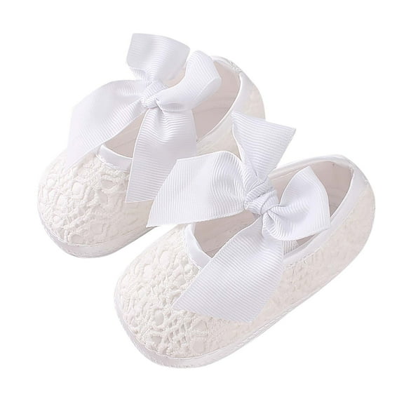 WREESH Baby Girls' Soft Sole Bowknot Princess Shoes: Wedding Dress Mary Jane Flats, Light Walker Shoes, and Non-Slip Slip-On Flats for Newborns White