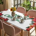thumbnail image 3 of Christmas Poinsettia Table Cloths for 4 Foot Rectangle Tables, Farmhouse Red Flowers Floral Leaves Patio Waterproof Elastic Fitted Tablecloths, Washable Rectangular Table Cover for Camping, 3 of 8