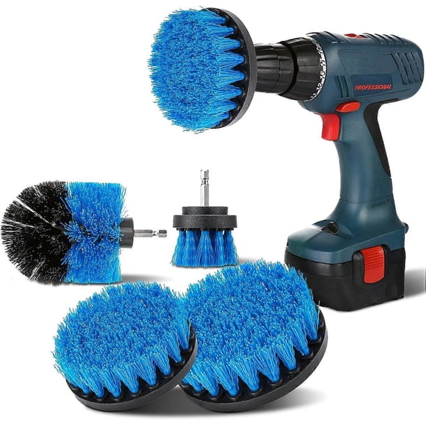Drill Brush, 4 Pieces, Drill Brushes, Medium Bristle, 2'/3.5'/4'/5', Cleaning Brush, Accessory Brush, Brushes for Tub Tile Floor, Kitchen, Blue