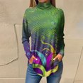 thumbnail image 2 of Mardi Gras Shirts for Women Sparkly Mask Print Mock Neck Graphic Tee Glitter Long Sleeve Gold Tops Army Green S, 2 of 6